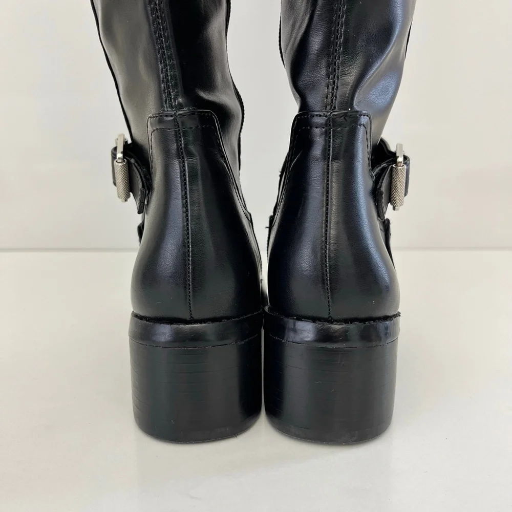 Black Over The Knee Boots Low Block Heel Buckle Riding Boots Size 5 DV Dolce Vit